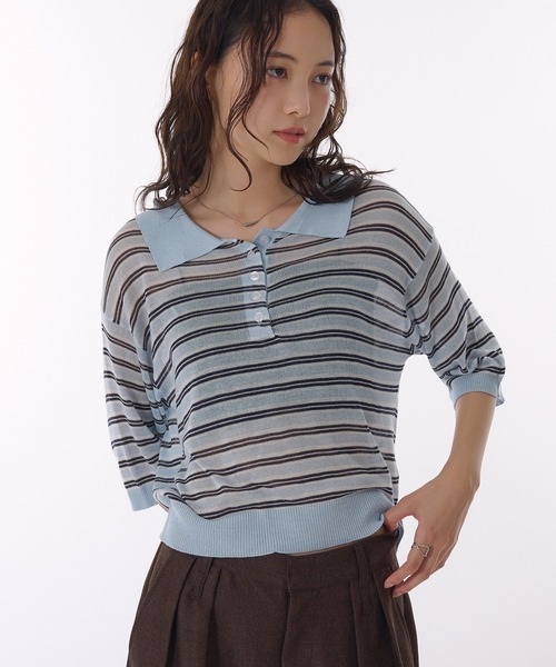 DEMYLEE new york ニット　ボーダー　ポロ　ポロシャツ　ポロニット DEMYLEE new york ニットボーダーポロポロシャツポロニット