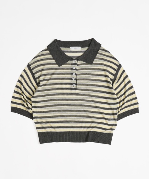 MUHET ポロシャツ ポロ sheer striped polo knit / シアー