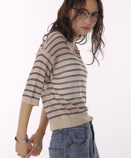 DEMYLEE new york ニット　ボーダー　ポロ　ポロシャツ　ポロニット DEMYLEE new york ニットボーダーポロポロシャツポロニット