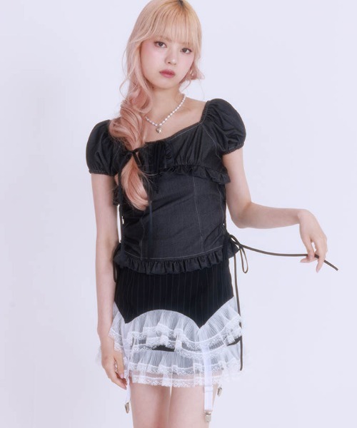 ficle bebe ブラウス Fickle Bebe ブラウス シャツ FBロゴサテンブラウス