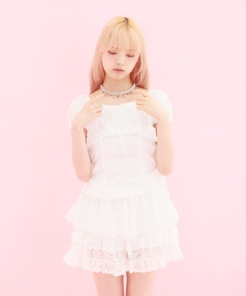 ひ*り様 最終値下　新品未使用タグ付　フィクルべべ　パフスリーブドールトップス Fickle Bebe（フィクルベベ） ブラウス シャツ 半袖 パフスリーブ