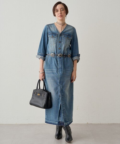 Loungedress ワンピース ノーカラーデニムワンピース : ZOZOTOWN