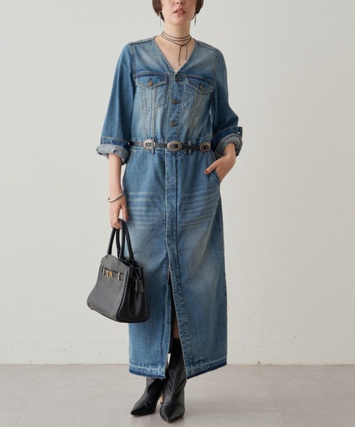 Loungedress ワンピース ノーカラーデニムワンピース : ZOZOTOWN