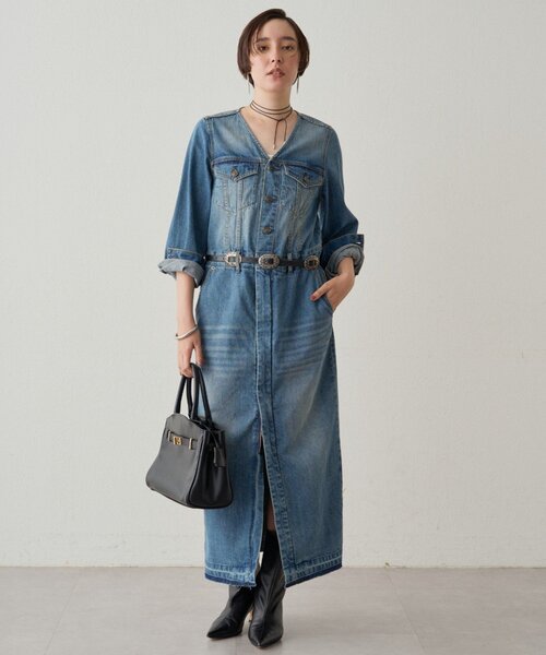 お値下セール♥Rene デニムワンピース 38 Loungedress ワンピース ノーカラーデニムワンピース : ZOZOTOWN
