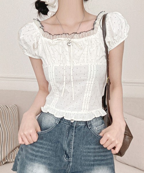 frunco ブラウス シャツ 「ZOZOTOWN限定」シュシュ付きドットブラウス