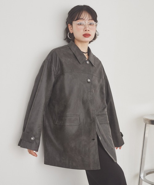 ステンカラーコート コート suede like soutien collar jacket