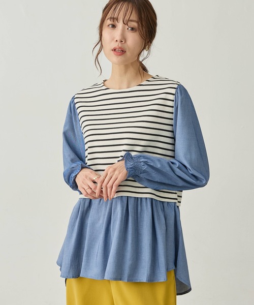 美品　MACHATT ボーダードッキングプルオーバー Petit Honfleur（プチオンフルール） tシャツ 異素材ドッキング