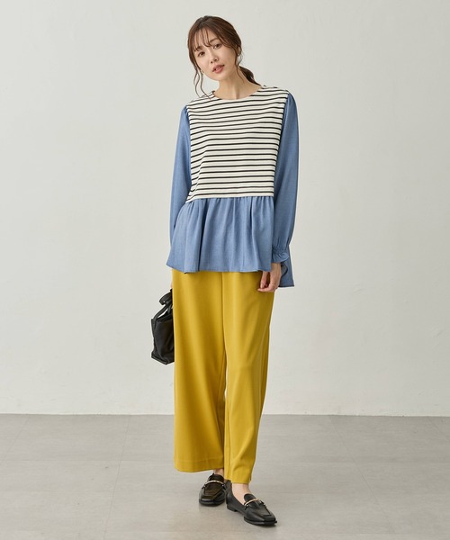 美品　MACHATT ボーダードッキングプルオーバー Petit Honfleur（プチオンフルール） tシャツ 異素材ドッキング