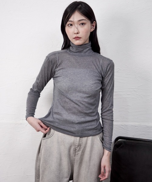 tシャツ ドライタッチハイネックシアーロンT 長袖 レディース