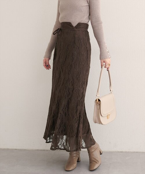 natural couture ロング スカート 長さ変えられるフラワーレース