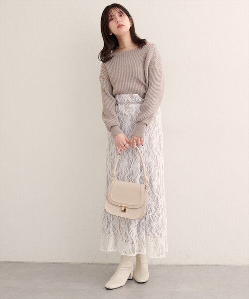 natural couture スカート 長さ変えられるフラワーレーススカート