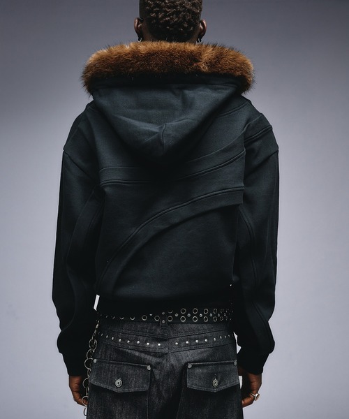 ANDER HUNK パーカー Asymmetrical Switch Faux Fur Parker / ア