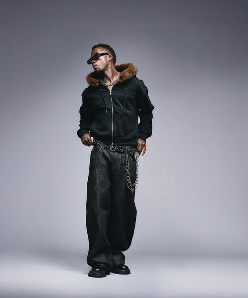 ANDER HUNK パーカー Asymmetrical Switch Faux Fur Parker / ア