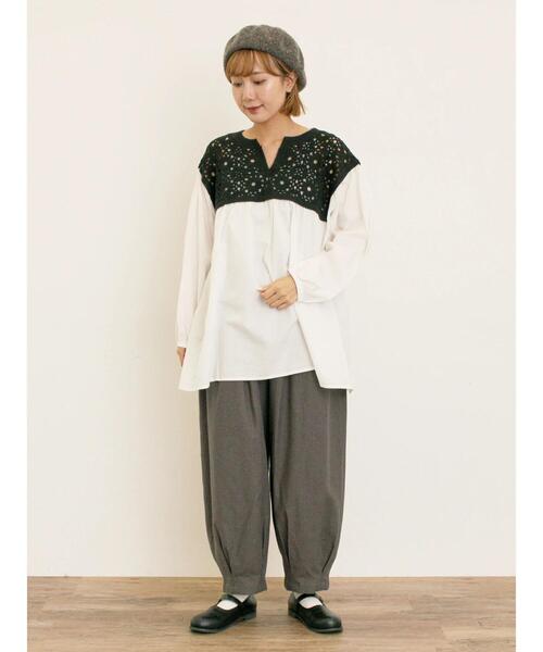 Samansa Mos2（サマンサモスモス） パンツ ストライプツイル裾タック