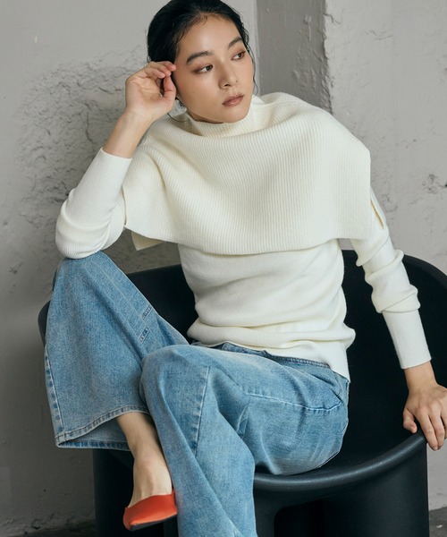 Off-White アイボリー ニットセーター 長袖 ELFRANK ニット セーター 「2025AW」3wayポンチョセット ニット 長袖