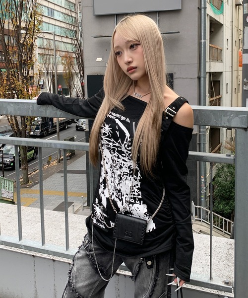 【週末限定】希少 y2k ジルボー ギミック 半袖 シャツ L M5-5980 lilful tシャツ 「26年春夏新作」Y2K シルバーチェーン付き スカル