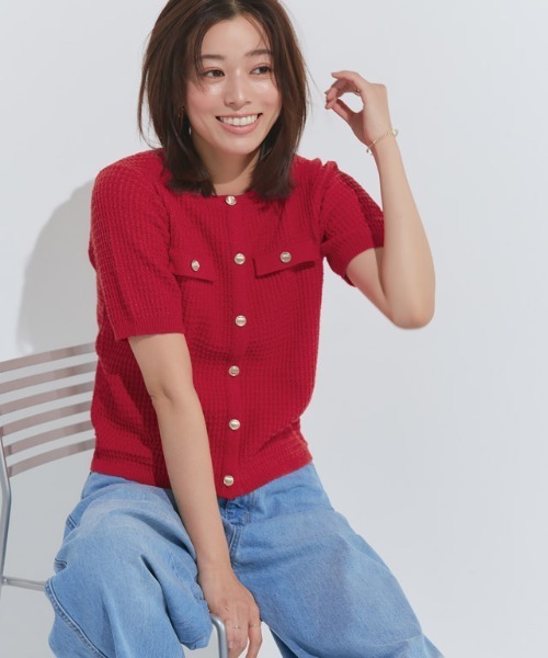 「Pierrot」 ニットカーディガン M ネイビー レディース_画像6