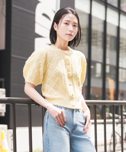 me イエロー 半袖カーディガン ボタン付きアンサンブル Levi's（リーバイス） カーディガン 半袖 PAULINE ポインテール