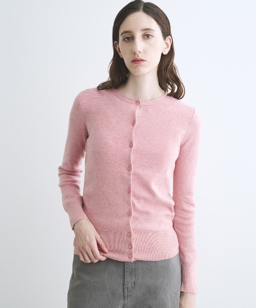 新品 three dots スリードッツ コットン カーディガン ピンク three dots（スリー ドッツ） カーディガン コットンメランジ クルー