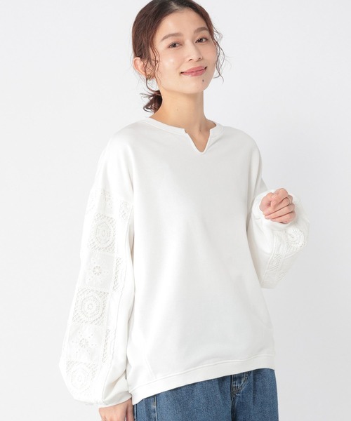 studio CLIP（スタディオクリップ） tシャツ 袖パッチワークレースプル