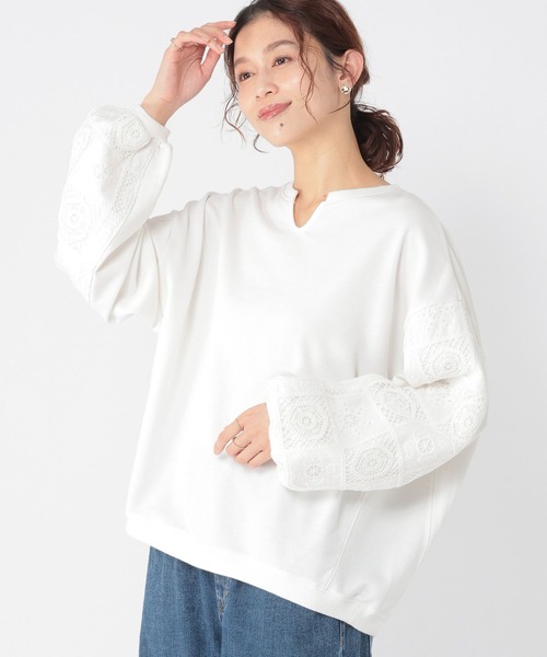 studio CLIP（スタディオクリップ） tシャツ 袖パッチワークレースプル