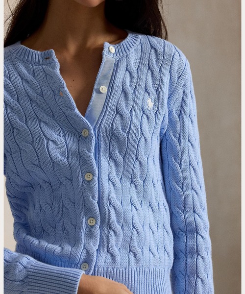 ポロラルフローレン ケーブルニットカーディガン ホースロゴ 水色 クルーネック POLO RALPH LAUREN（ポロ・ラルフローレン） ラルフローレン