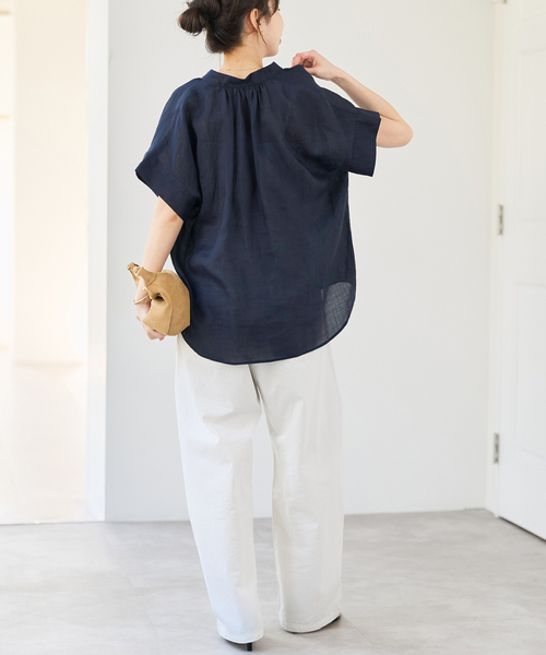 ブラウス シャツ ラミーミックススキッパーブラウス レディースの画像