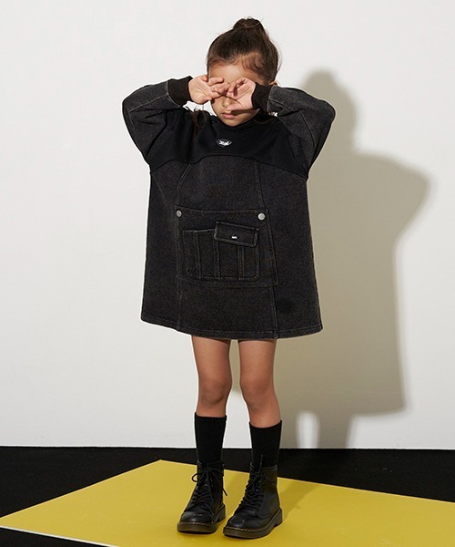 「X-girl Stages」 「KIDS」長袖ワンピース 110cm ネイビー キッズ_画像9