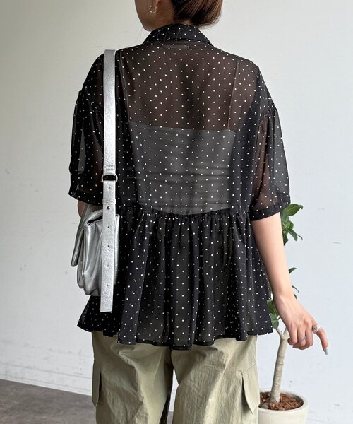 ブラウス シャツ フリル半袖チュニックシャツ レディースの画像