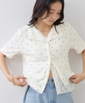 tシャツ 半袖 ドット&無地 レースドッキング...の詳細画像1