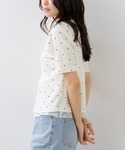 tシャツ 半袖 ドット&無地 レースドッキング...の詳細画像3