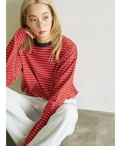 emmi（エミ） emmiロゴクロップドボーダーカットソー emmi tシャツ emmiロゴクロップドボーダーカットソー レディース