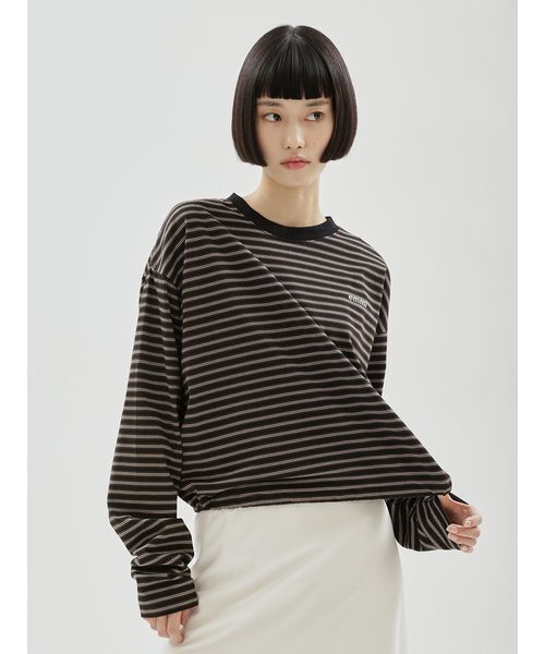 emmi tシャツ emmiロゴクロップドボーダーカットソー レディース