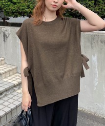 最終値下げ　リボンベスト　ジレ ベスト ジレ 天竺編みサイドリボンニットベスト レディース