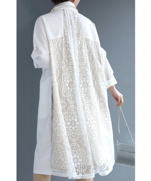 最先端 ワンピース エレガントな後ろレースのシャツミディアムワンピース 高速配送 Www Jolimmo Ch