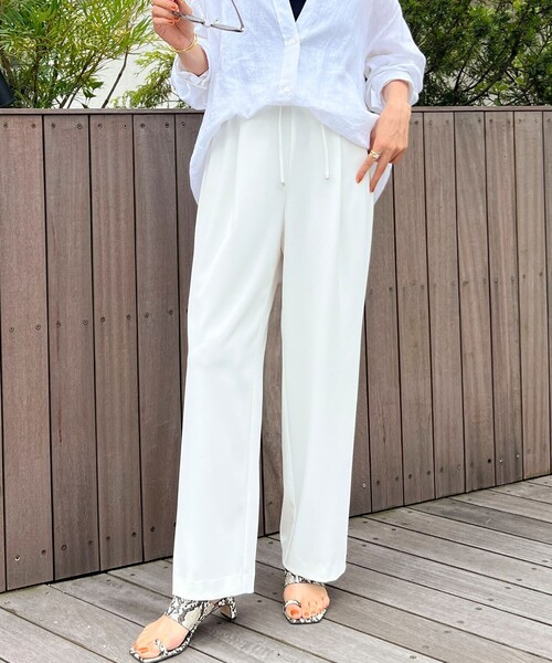 新品　mister it. ワイドパンツ ホワイト　フレアパンツ　リボン　日本製 NOLLEY'S（ノーリーズ） ワイドパンツ パンツ ソリビアワイドパンツ