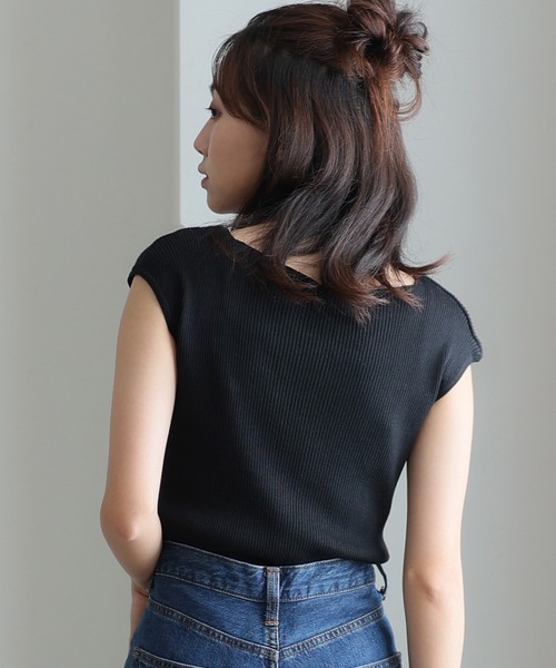 ボートネックフレンチスリーブサマーニット ElegChic ニット セーター ボートネックフレンチスリーブサマー