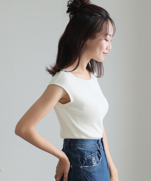 ElegChic ニット セーター ボートネックフレンチスリーブサマー