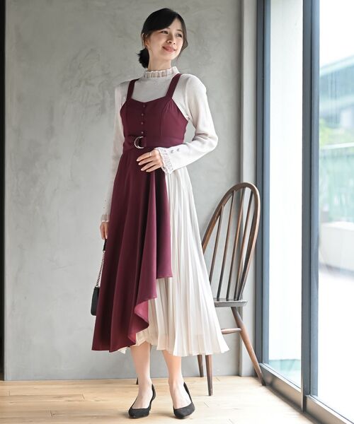 r・p・s ジャンパースカート シフォンプリーツ切替Sスウェードジャン