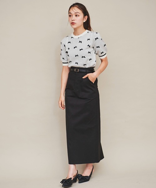 【PRADA】レザーベルト付き チノ サークル ミディスカート 31 Sons de mode スカート 合皮ベルト付きチノスカート