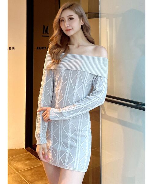 GYDA ワンピース オフショルケーブルタイトニットワンピース
