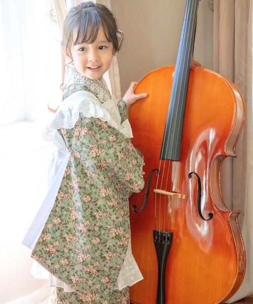 着物 後ろファスナーで着る　アンティークエプロン着物ワンピース キッズ 子供 女の子