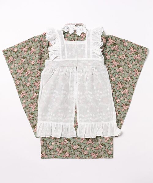 着物 後ろファスナーで着る　アンティークエプロン着物ワンピース キッズ 子供 女の子