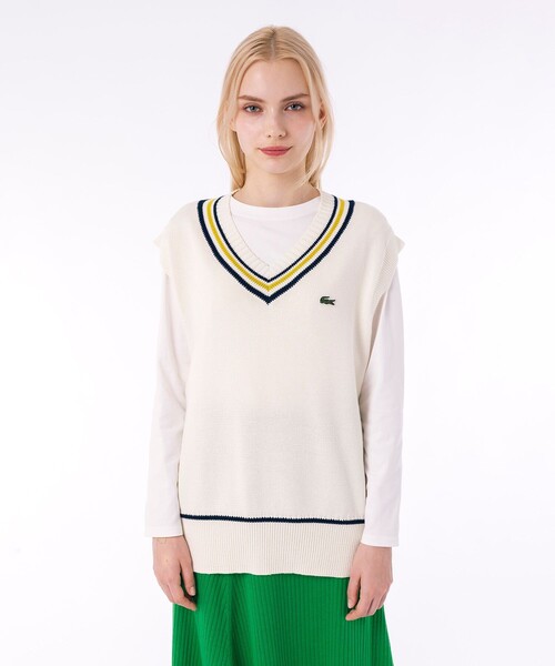 ベスト ジレ コットンポリニットチルデンベスト レディース LACOSTE ベスト ジレ コットンポリニットチルデンベスト