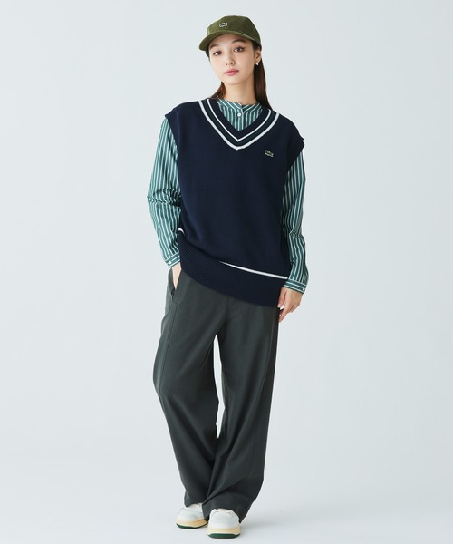 ベスト ジレ コットンポリニットチルデンベスト レディース LACOSTE ベスト ジレ コットンポリニットチルデンベスト