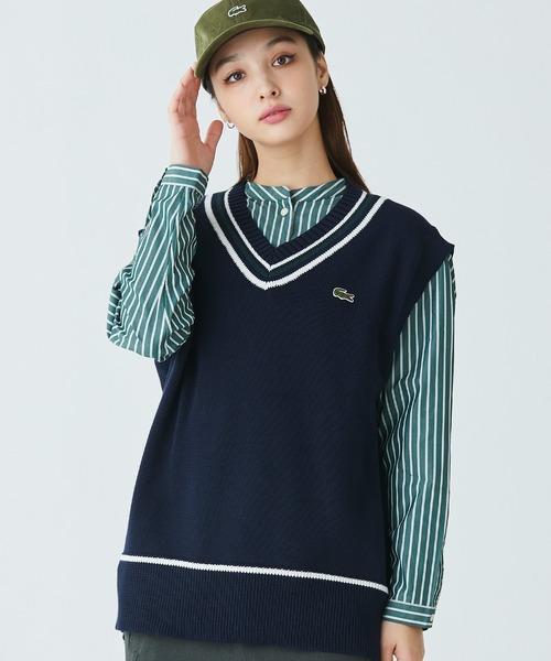 LACOSTE ベスト ジレ コットンポリニットチルデンベスト