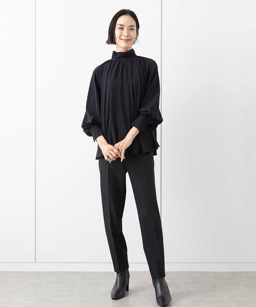 ミッシェルクラン（MICHEL ）/[小さいサイズ]裏起毛ストレッチテーパードパンツ(機能素材/定番) MICHEL KLEIN（ミッシェルクラン） パンツ 「新素材」裏起毛ストレッチ