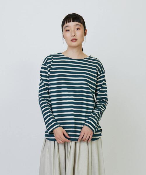 tシャツ コットンリネン天竺ボーダーバスクシャツ レディース