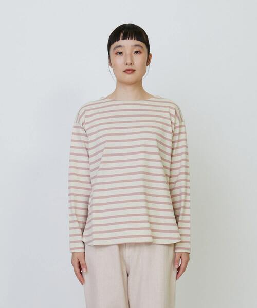 LOISIR tシャツ コットンリネン天竺ボーダーバスクシャツ レディース