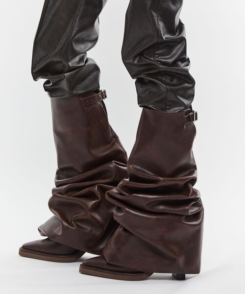 Pooled プールデ ブラックレザー ロングブーツ 37 SHOES – POOLDE